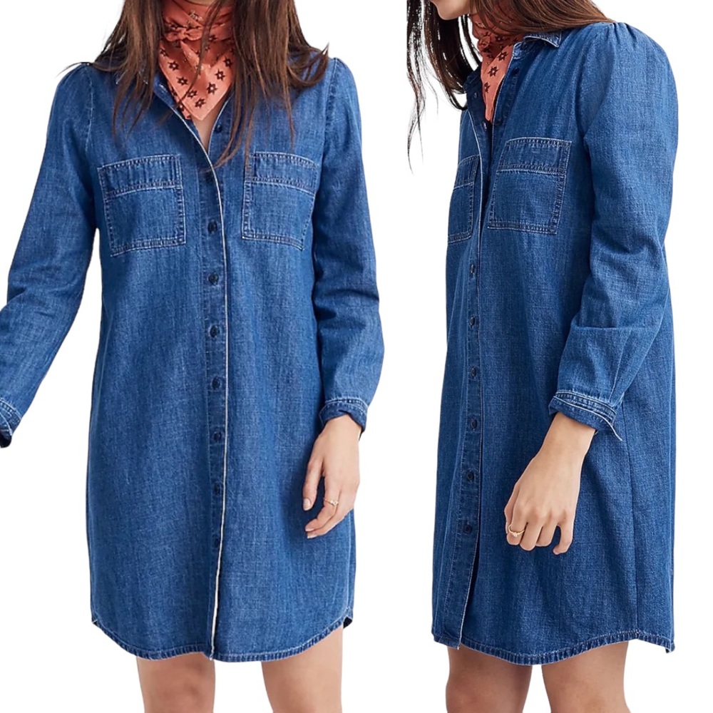Madewell | Denim Puff Sleeve Long-sleeve Shirtdress Blue Size Small